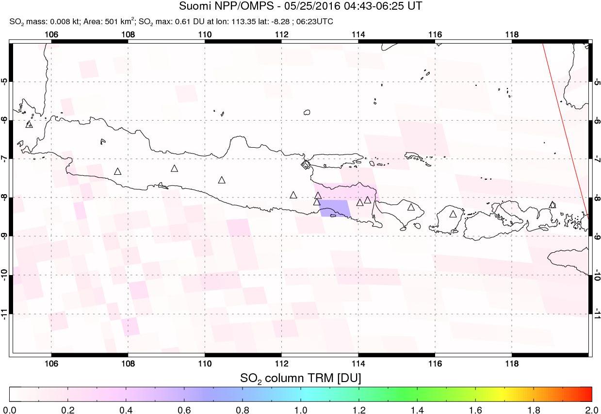 A sulfur dioxide image over Java, Indonesia on May 25, 2016.