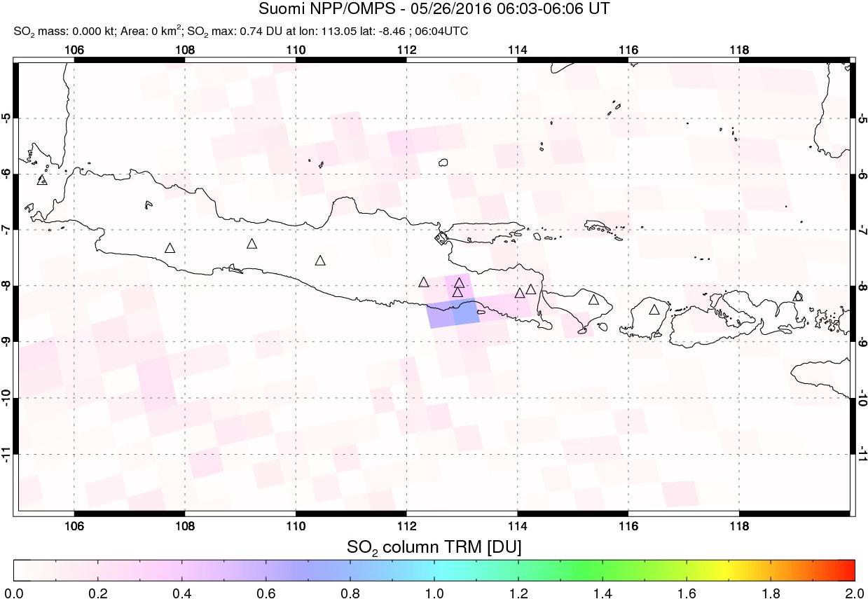 A sulfur dioxide image over Java, Indonesia on May 26, 2016.