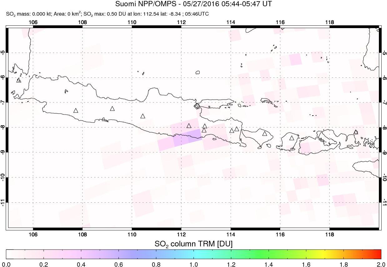 A sulfur dioxide image over Java, Indonesia on May 27, 2016.