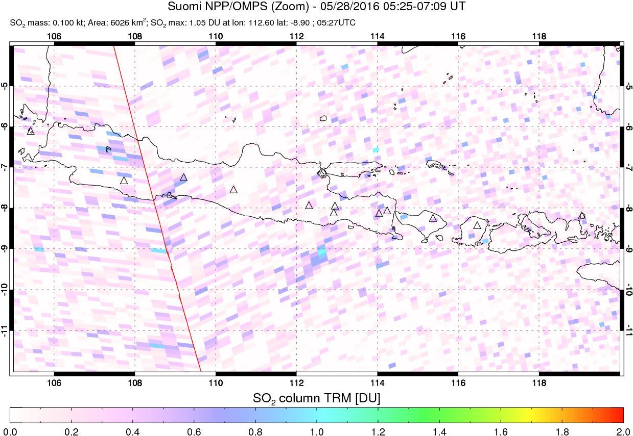 A sulfur dioxide image over Java, Indonesia on May 28, 2016.