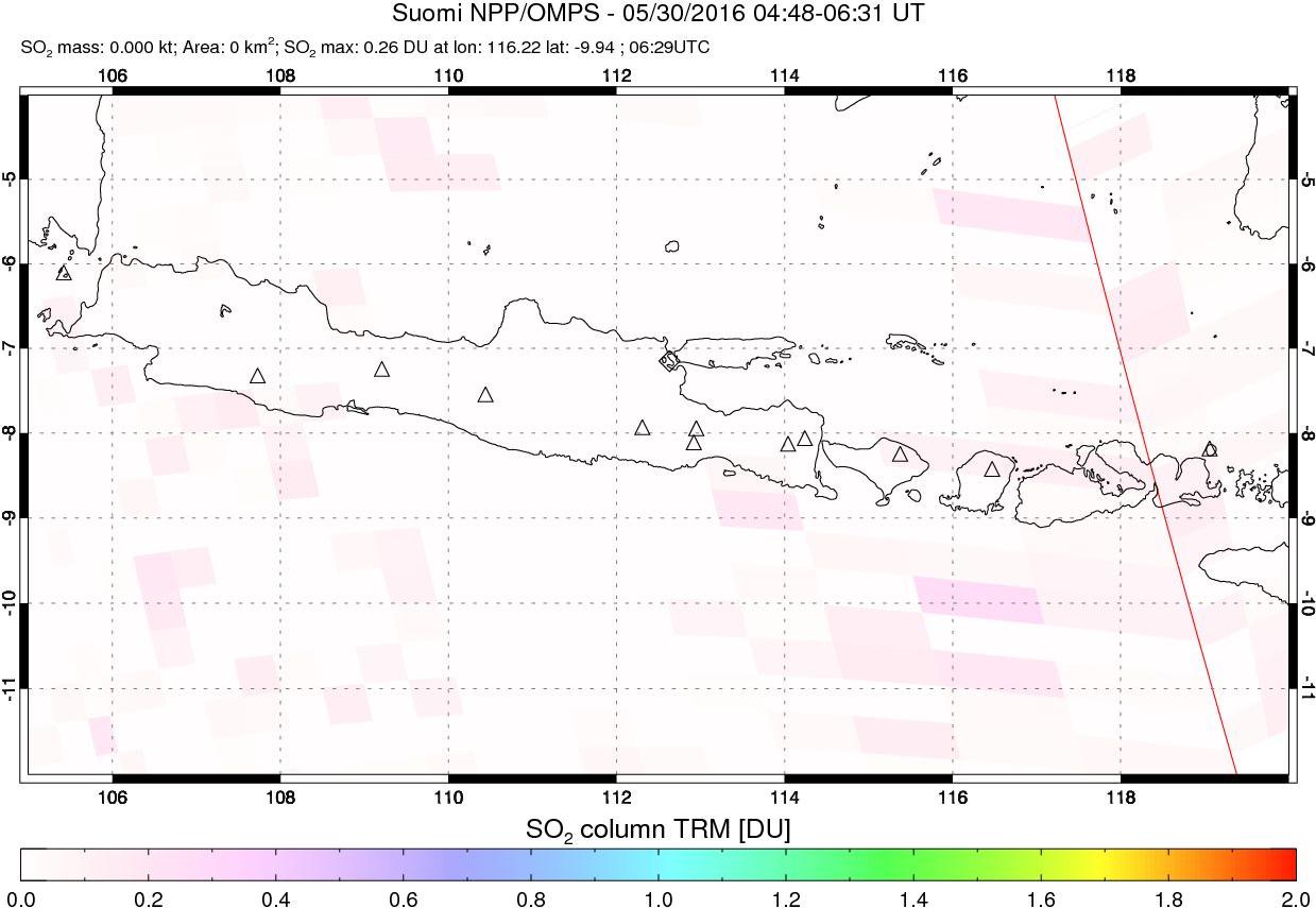 A sulfur dioxide image over Java, Indonesia on May 30, 2016.
