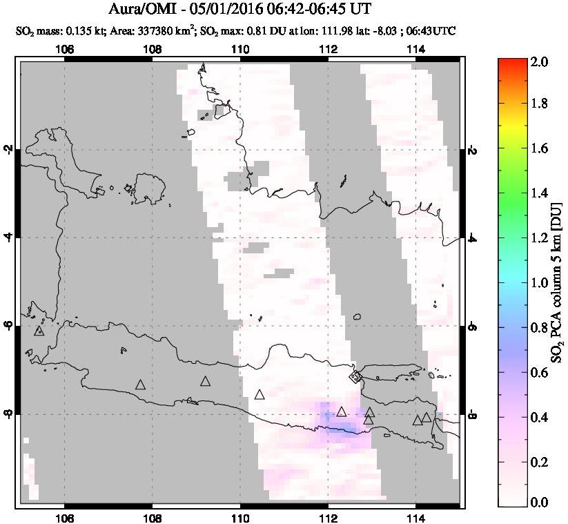 A sulfur dioxide image over Java, Indonesia on May 01, 2016.