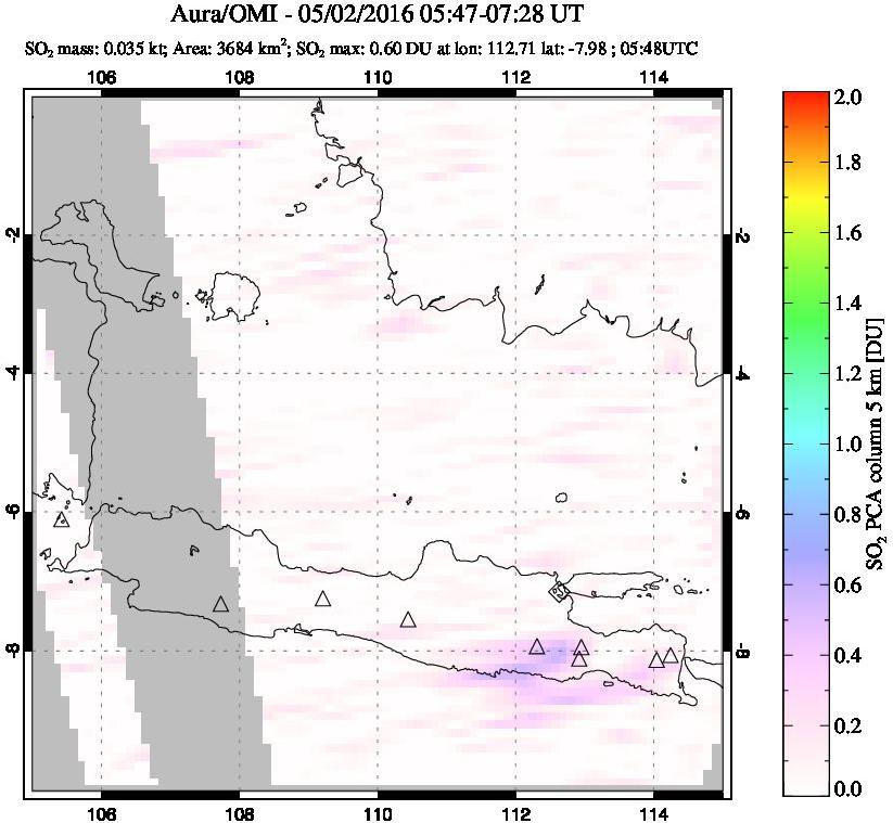 A sulfur dioxide image over Java, Indonesia on May 02, 2016.