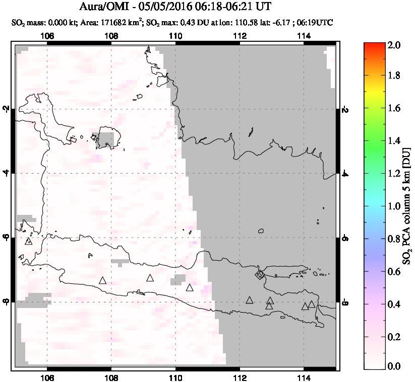 A sulfur dioxide image over Java, Indonesia on May 05, 2016.