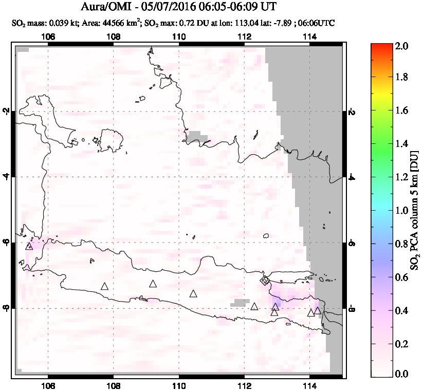 A sulfur dioxide image over Java, Indonesia on May 07, 2016.