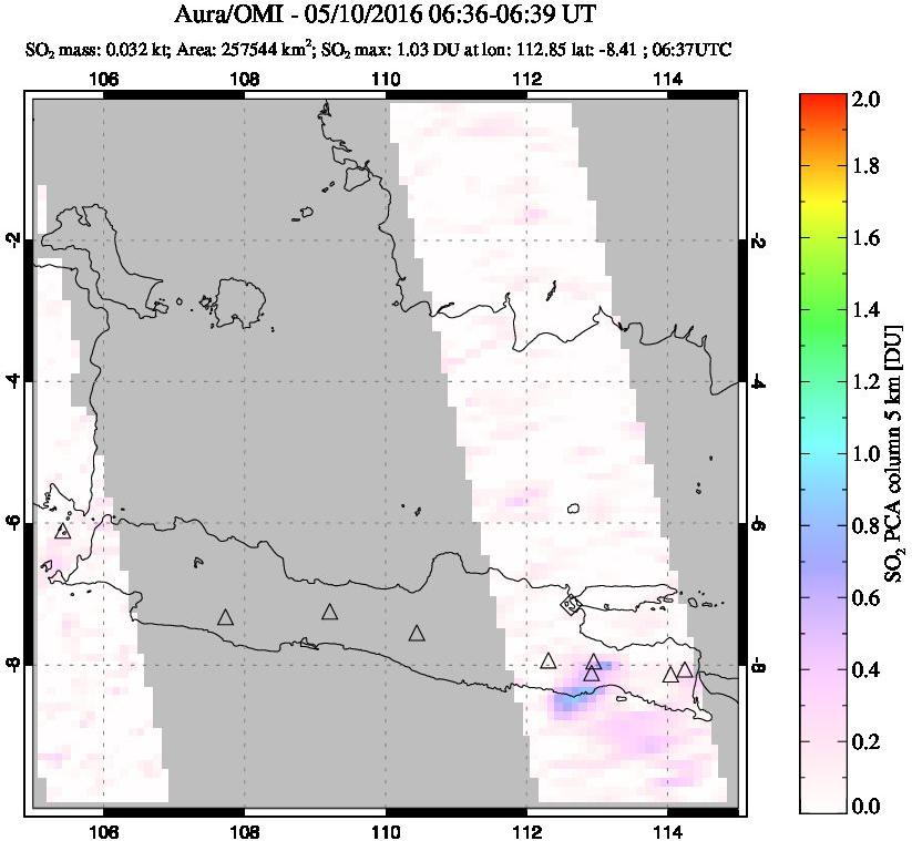 A sulfur dioxide image over Java, Indonesia on May 10, 2016.