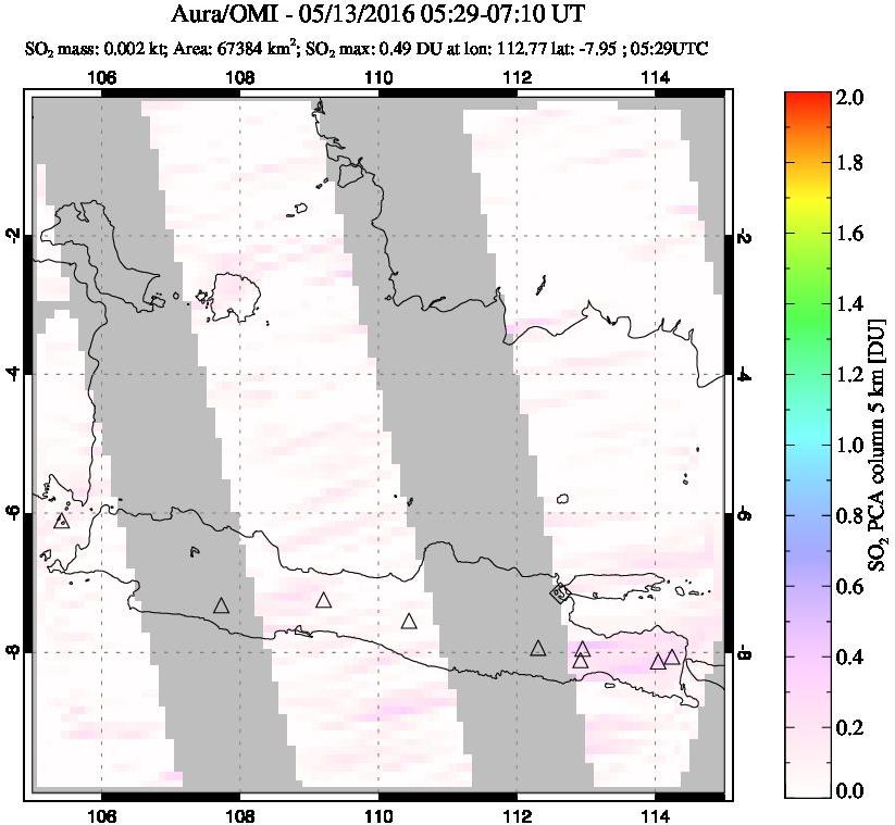 A sulfur dioxide image over Java, Indonesia on May 13, 2016.