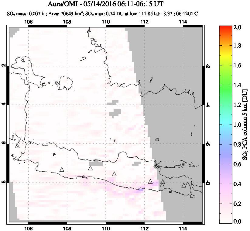 A sulfur dioxide image over Java, Indonesia on May 14, 2016.