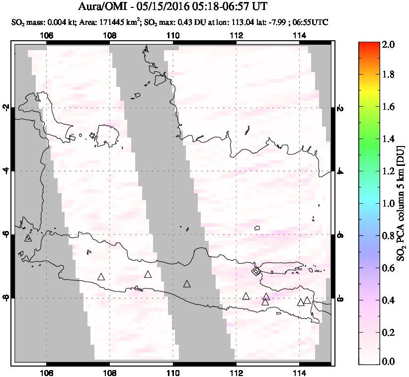 A sulfur dioxide image over Java, Indonesia on May 15, 2016.