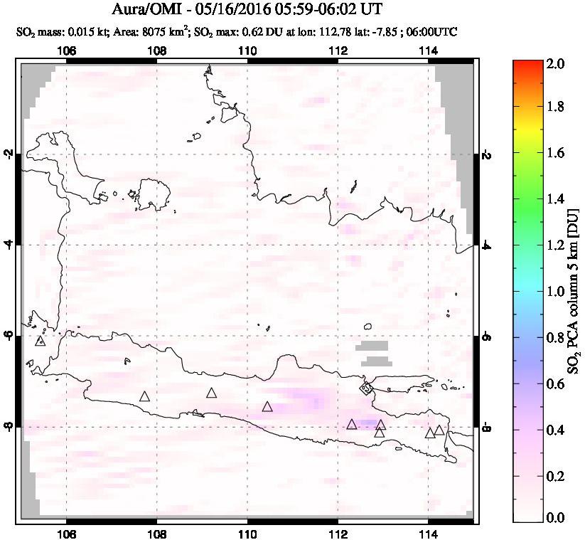 A sulfur dioxide image over Java, Indonesia on May 16, 2016.