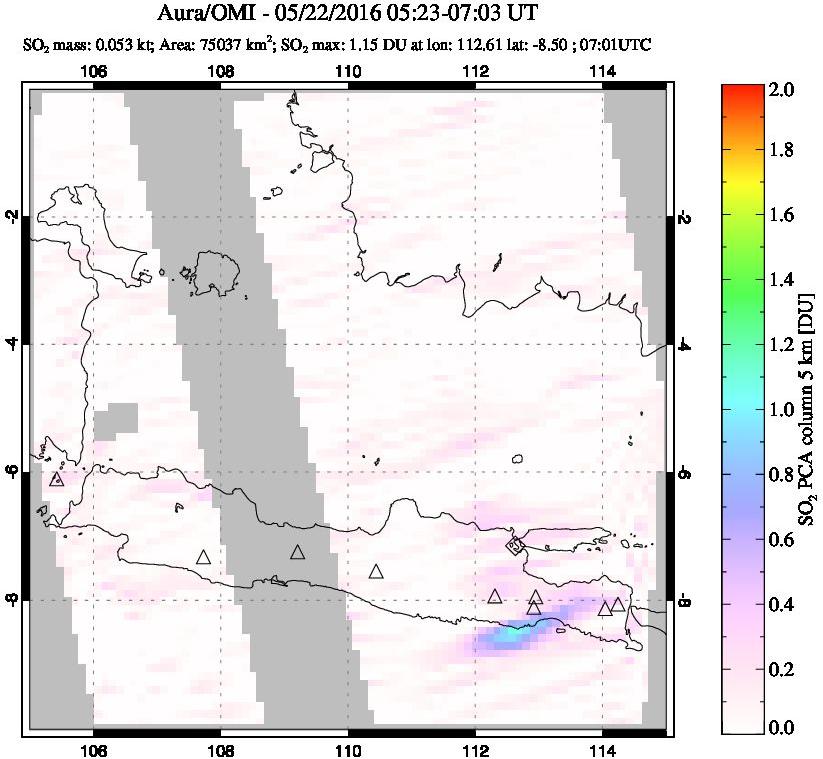 A sulfur dioxide image over Java, Indonesia on May 22, 2016.
