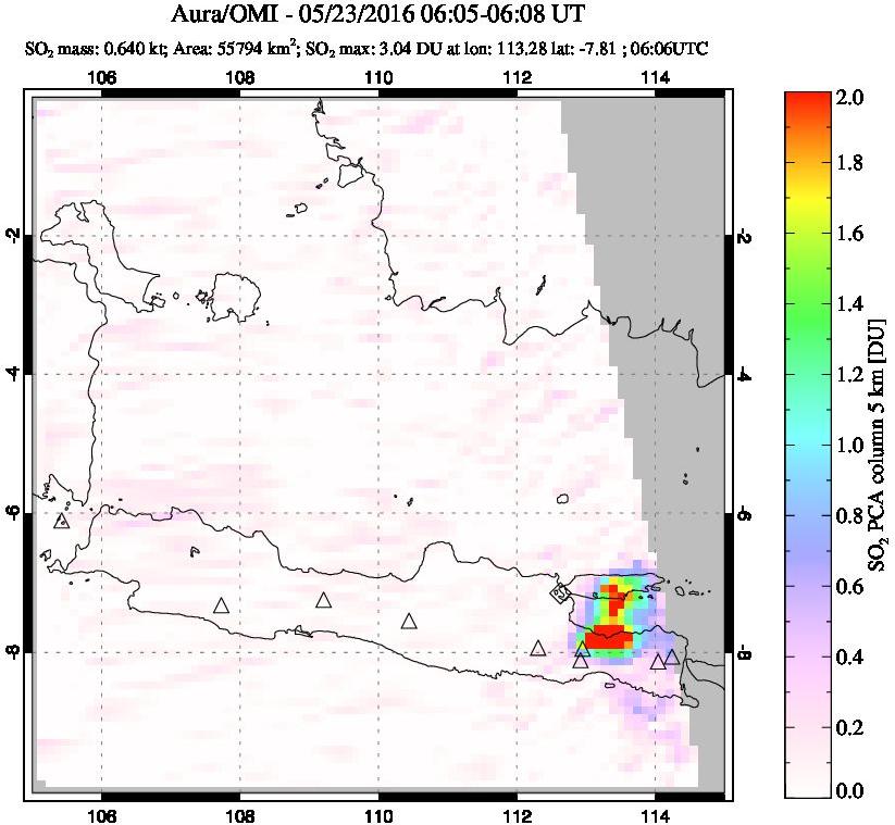 A sulfur dioxide image over Java, Indonesia on May 23, 2016.