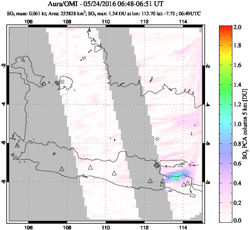 A sulfur dioxide image over Java, Indonesia on May 24, 2016.