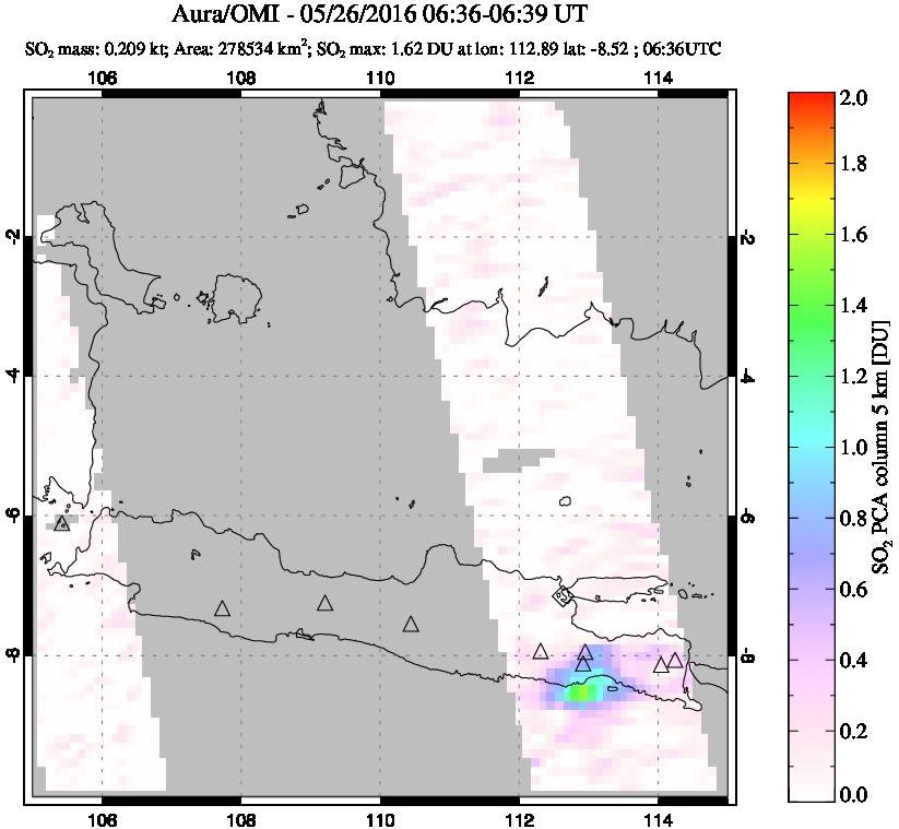 A sulfur dioxide image over Java, Indonesia on May 26, 2016.