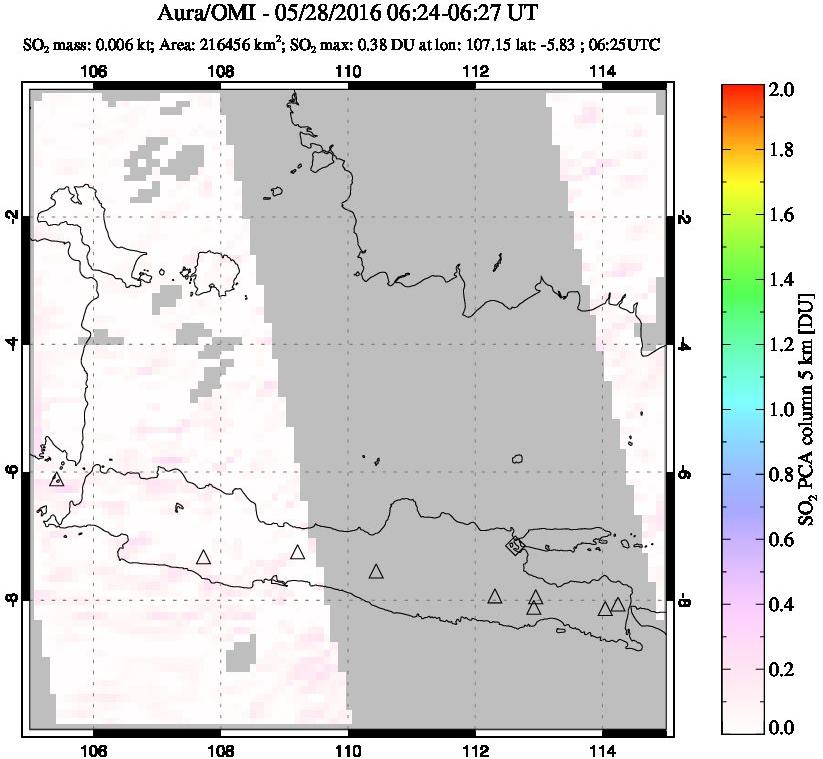 A sulfur dioxide image over Java, Indonesia on May 28, 2016.