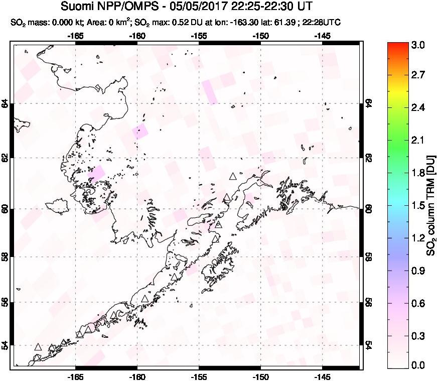 A sulfur dioxide image over Alaska, USA on May 05, 2017.