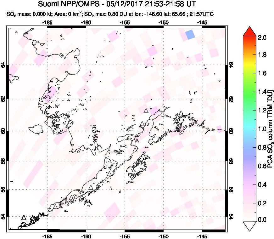 A sulfur dioxide image over Alaska, USA on May 12, 2017.