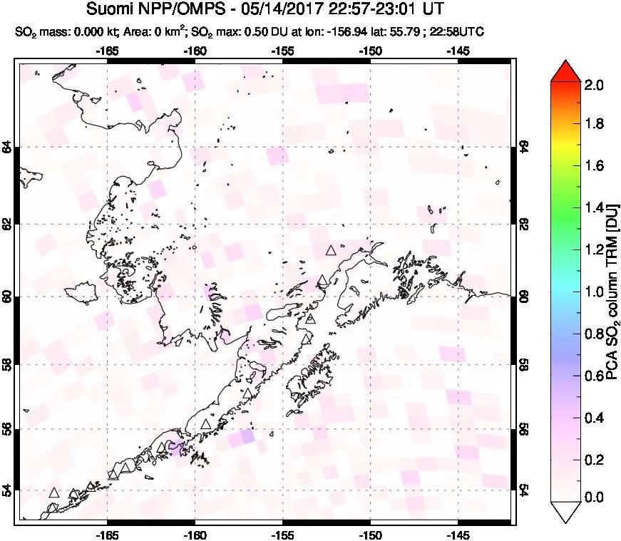 A sulfur dioxide image over Alaska, USA on May 14, 2017.