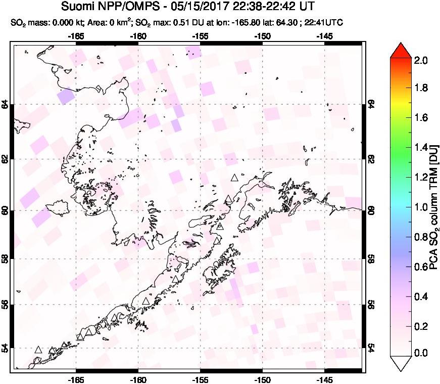 A sulfur dioxide image over Alaska, USA on May 15, 2017.