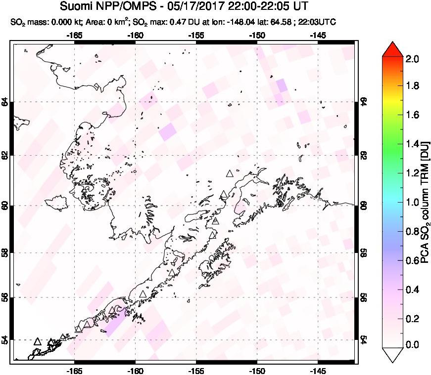 A sulfur dioxide image over Alaska, USA on May 17, 2017.