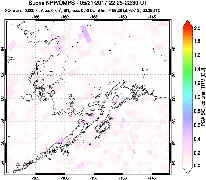 A sulfur dioxide image over Alaska, USA on May 21, 2017.
