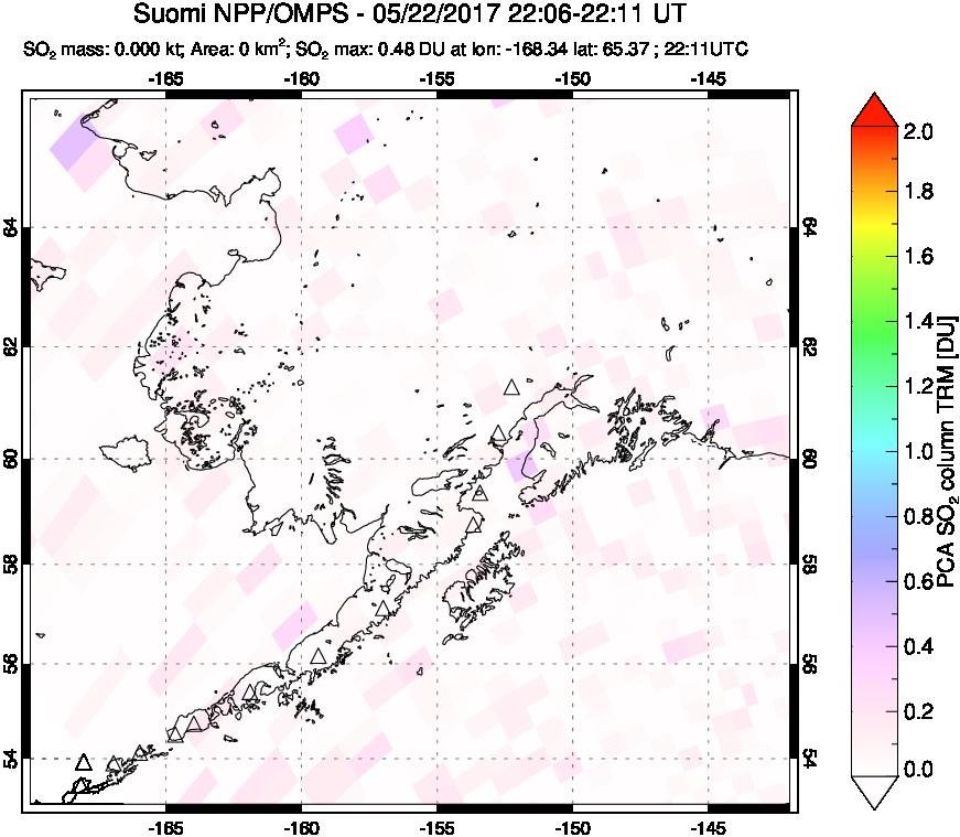 A sulfur dioxide image over Alaska, USA on May 22, 2017.