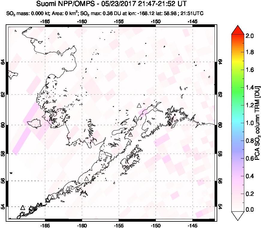 A sulfur dioxide image over Alaska, USA on May 23, 2017.