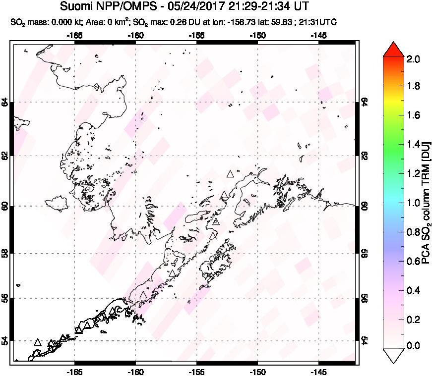 A sulfur dioxide image over Alaska, USA on May 24, 2017.
