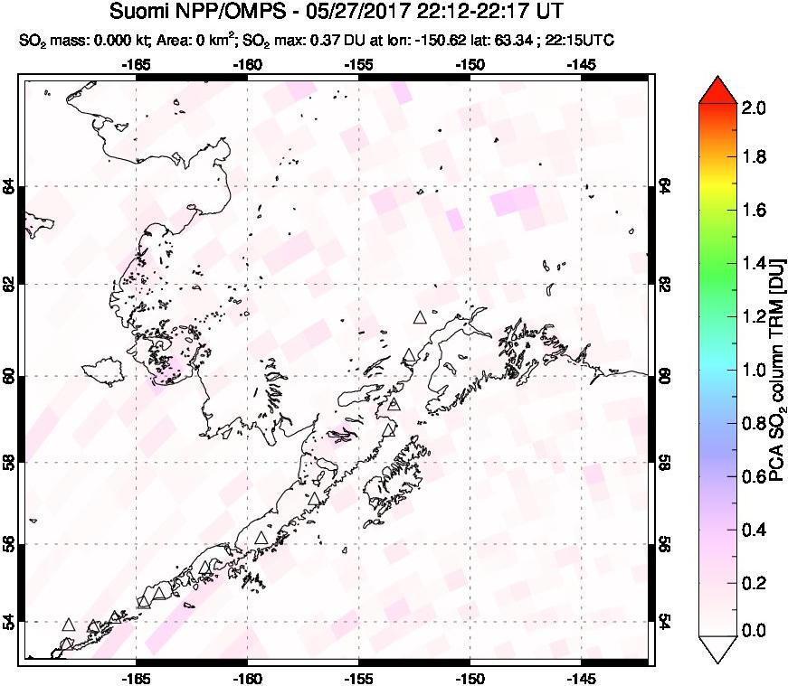 A sulfur dioxide image over Alaska, USA on May 27, 2017.