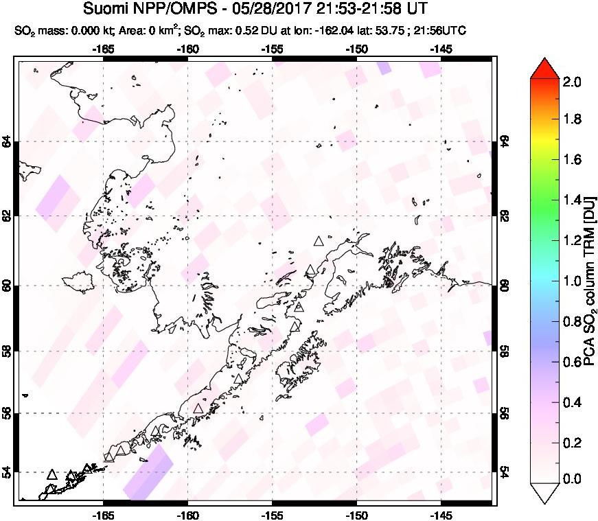 A sulfur dioxide image over Alaska, USA on May 28, 2017.