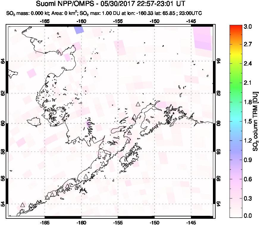 A sulfur dioxide image over Alaska, USA on May 30, 2017.