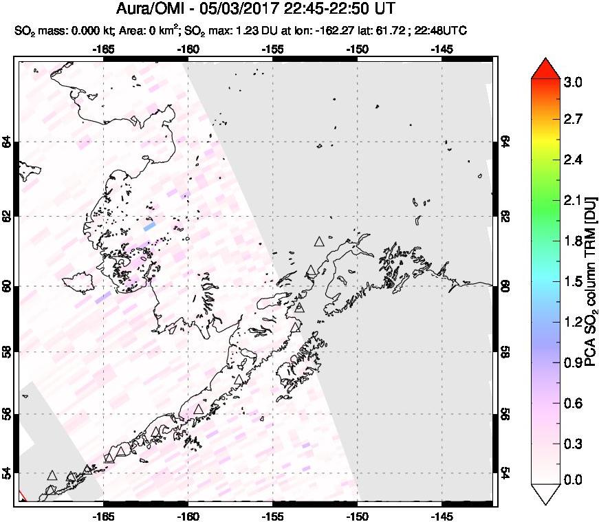 A sulfur dioxide image over Alaska, USA on May 03, 2017.