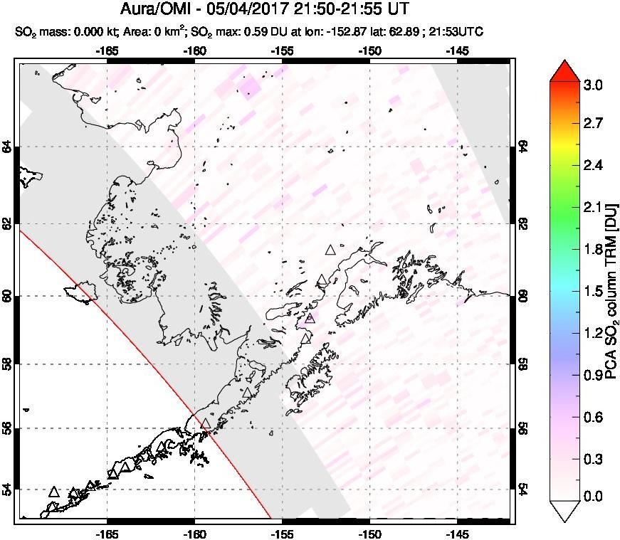A sulfur dioxide image over Alaska, USA on May 04, 2017.