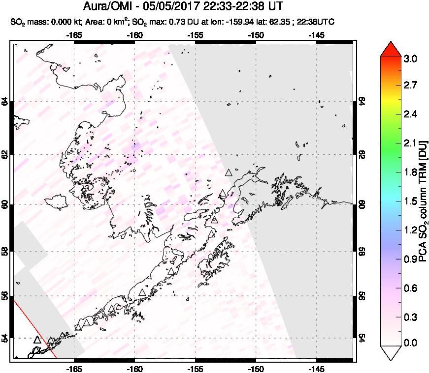 A sulfur dioxide image over Alaska, USA on May 05, 2017.