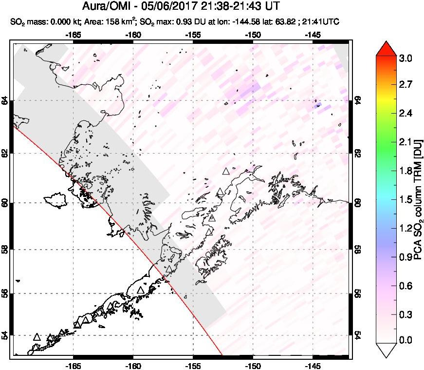 A sulfur dioxide image over Alaska, USA on May 06, 2017.