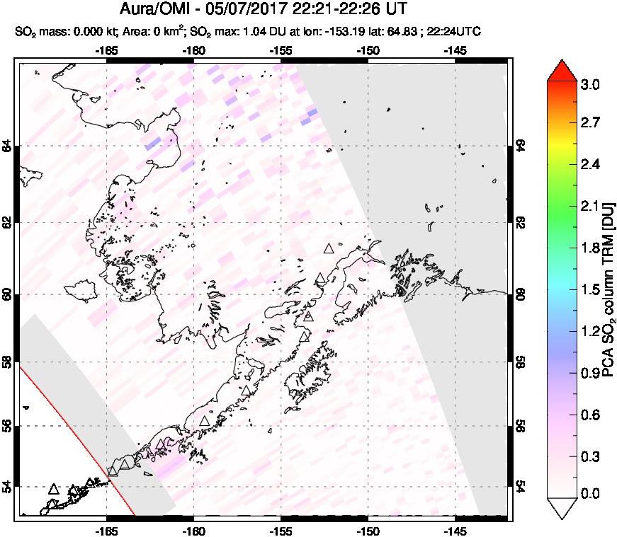 A sulfur dioxide image over Alaska, USA on May 07, 2017.