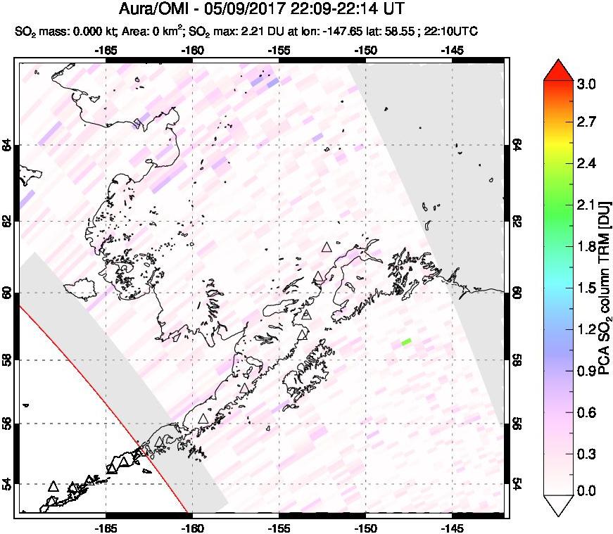A sulfur dioxide image over Alaska, USA on May 09, 2017.