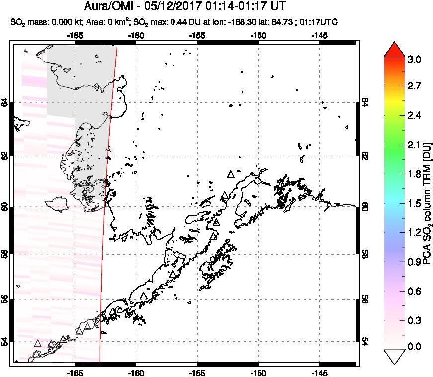A sulfur dioxide image over Alaska, USA on May 12, 2017.