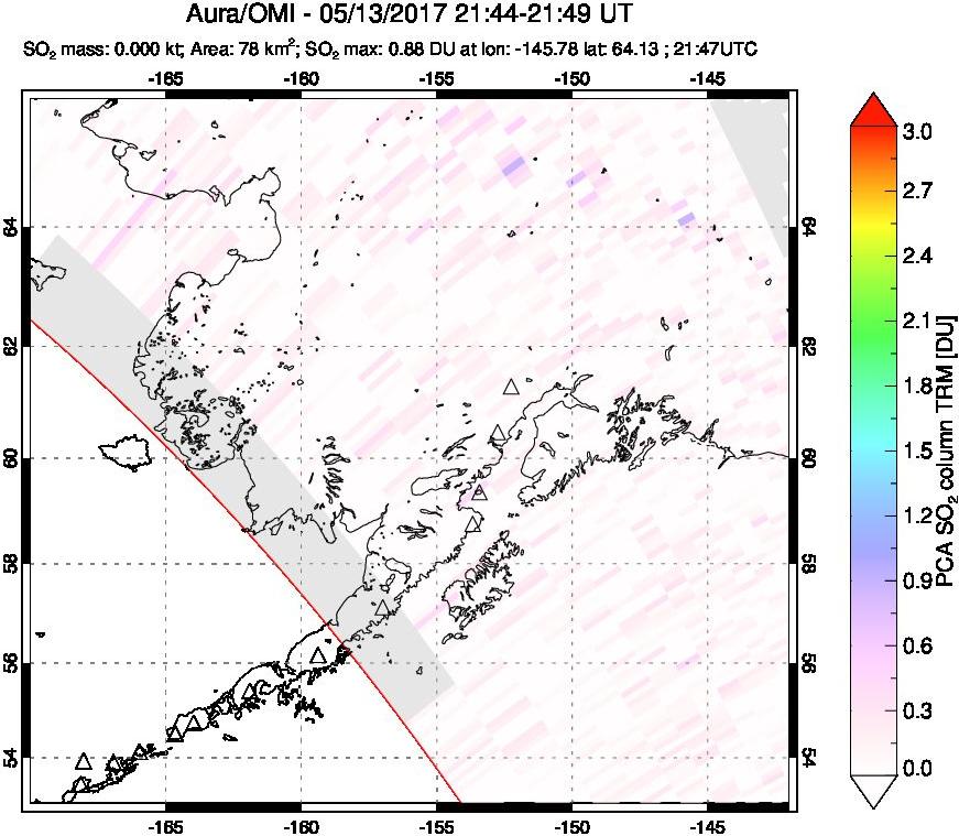 A sulfur dioxide image over Alaska, USA on May 13, 2017.