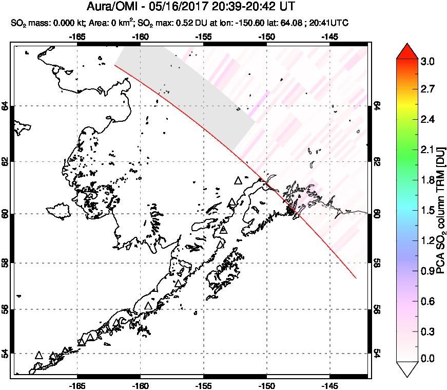 A sulfur dioxide image over Alaska, USA on May 16, 2017.