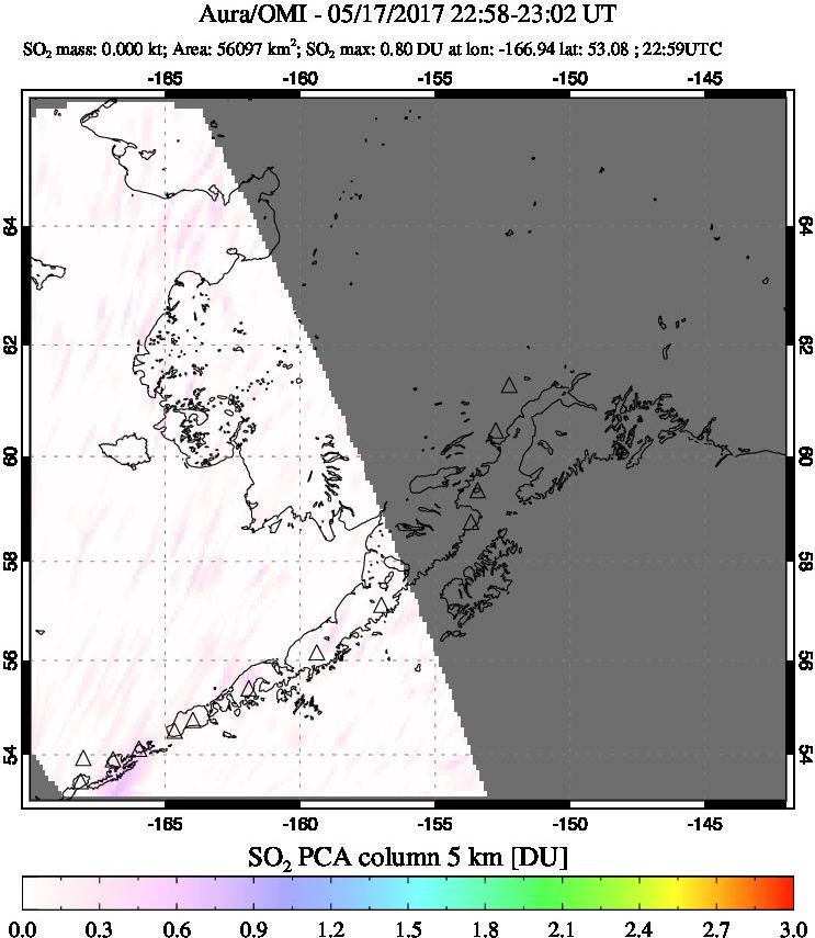 A sulfur dioxide image over Alaska, USA on May 17, 2017.