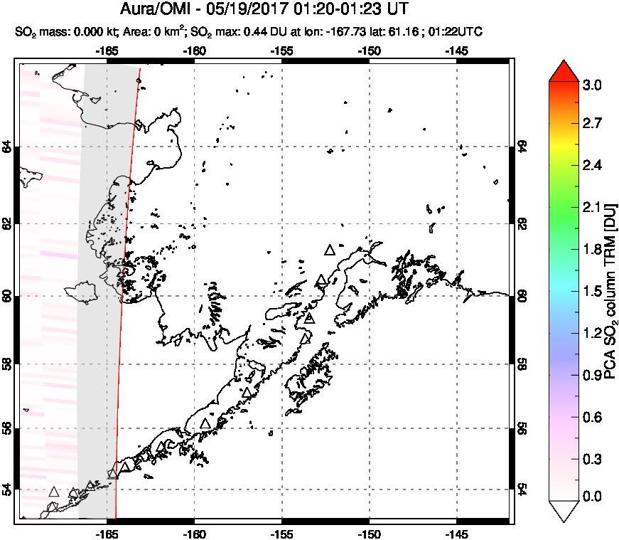 A sulfur dioxide image over Alaska, USA on May 19, 2017.