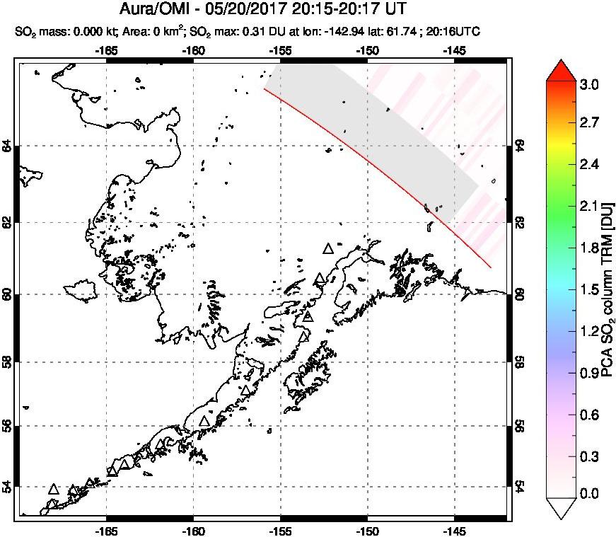 A sulfur dioxide image over Alaska, USA on May 20, 2017.