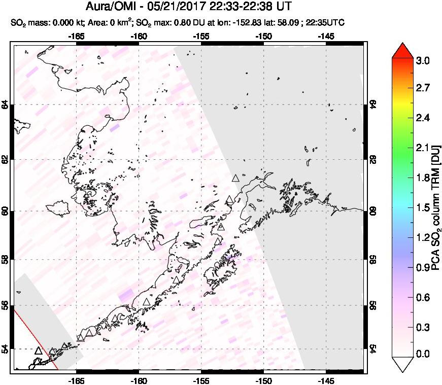 A sulfur dioxide image over Alaska, USA on May 21, 2017.