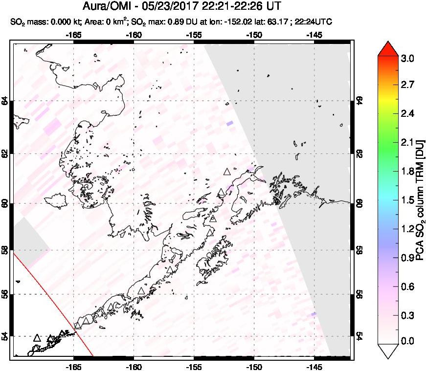 A sulfur dioxide image over Alaska, USA on May 23, 2017.