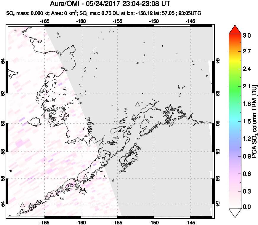 A sulfur dioxide image over Alaska, USA on May 24, 2017.