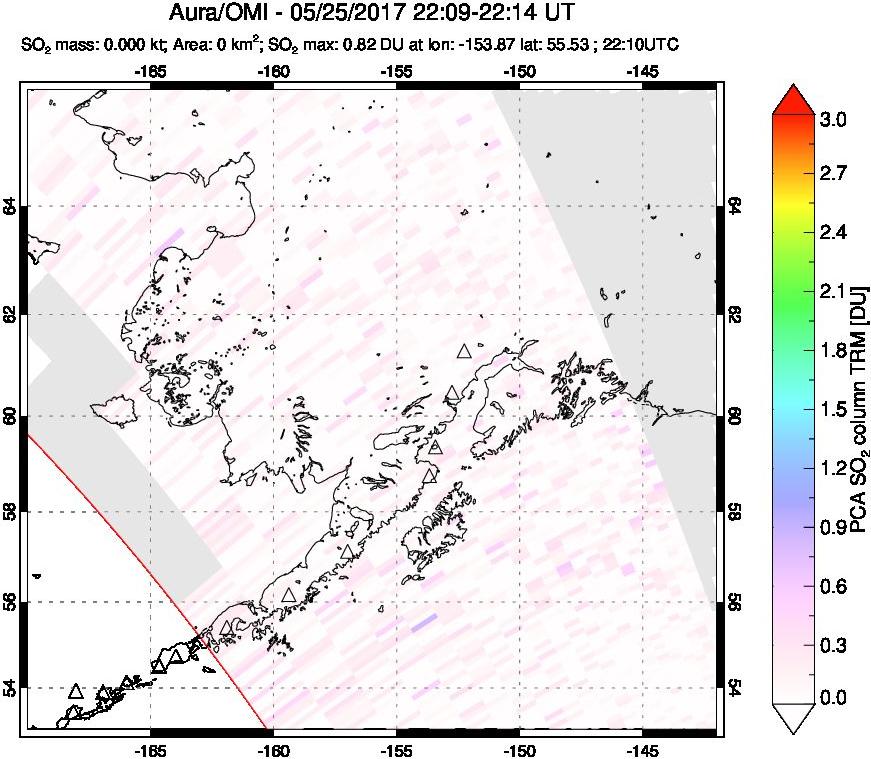 A sulfur dioxide image over Alaska, USA on May 25, 2017.