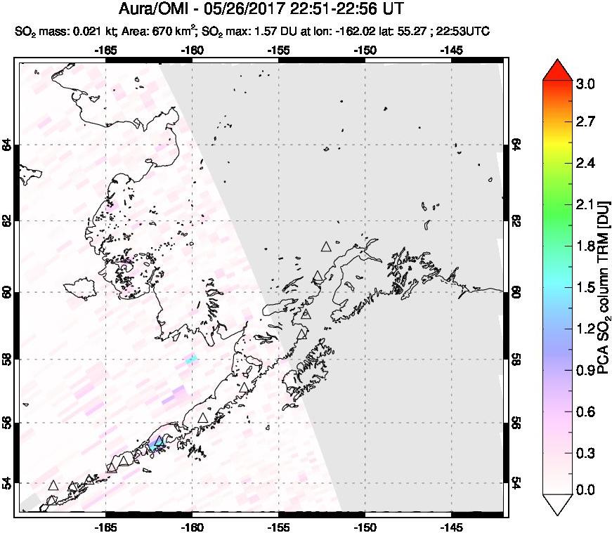 A sulfur dioxide image over Alaska, USA on May 26, 2017.