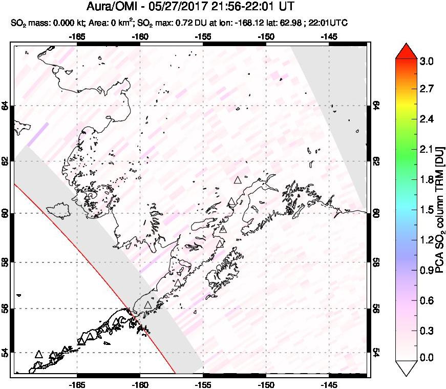 A sulfur dioxide image over Alaska, USA on May 27, 2017.