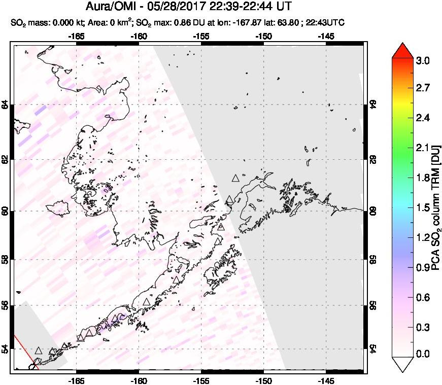 A sulfur dioxide image over Alaska, USA on May 28, 2017.